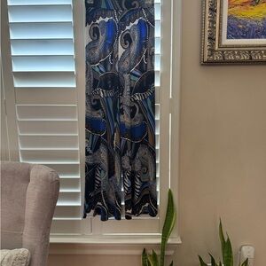 Julian Chang Blue Abstract Casual Wide Leg Pants Extra Small Retails $398